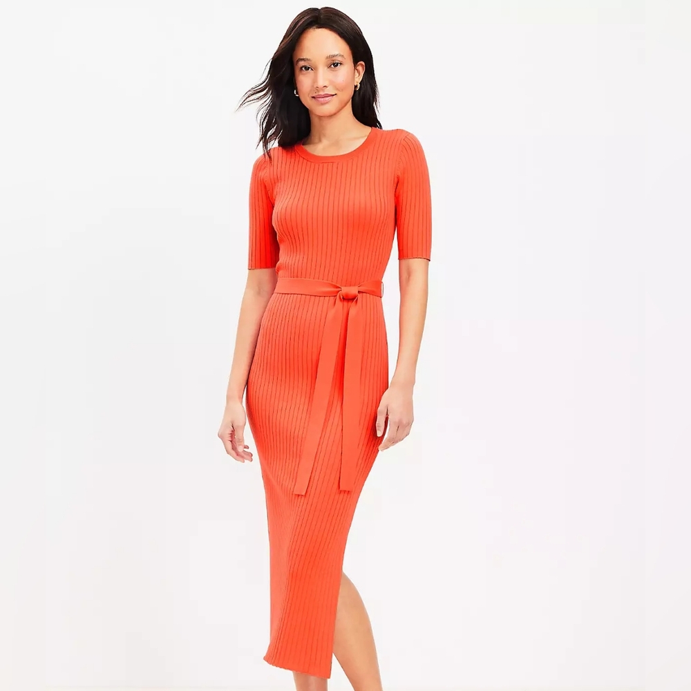 LOFT | Ribbed Elbow Sleeve Maxi Dress Orange Nectar